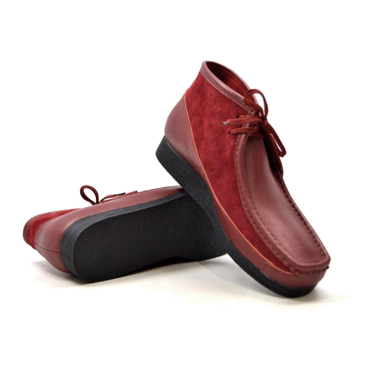 British Walkers New Castle men's Cherry Red ankle boots, pair and outsole view