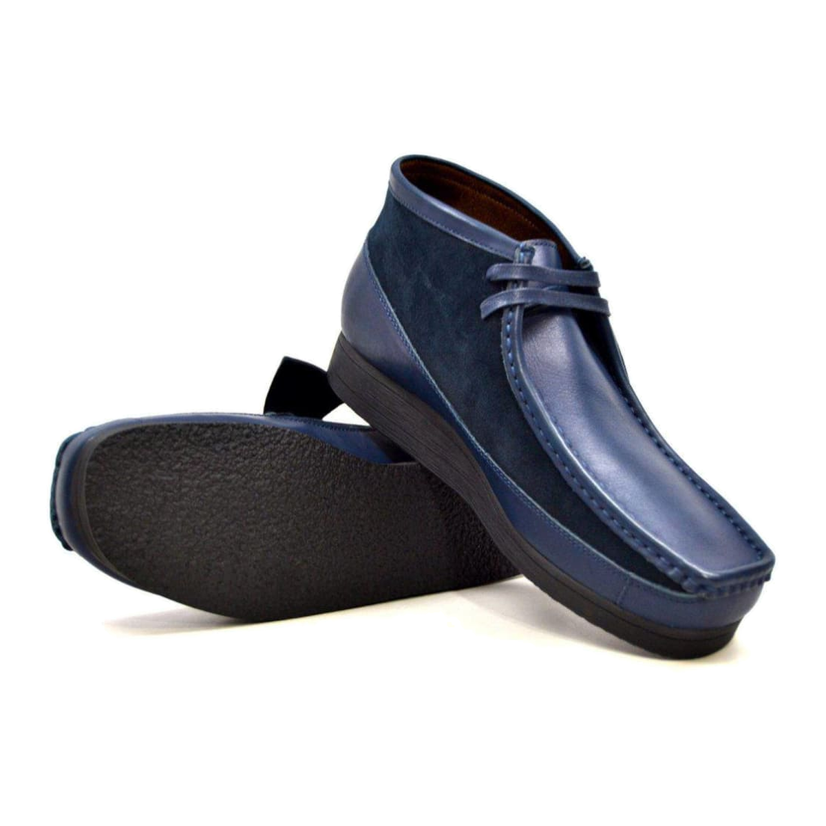 British Walkers New Castle men's Navy Blue ankle boots, pair and outsole view