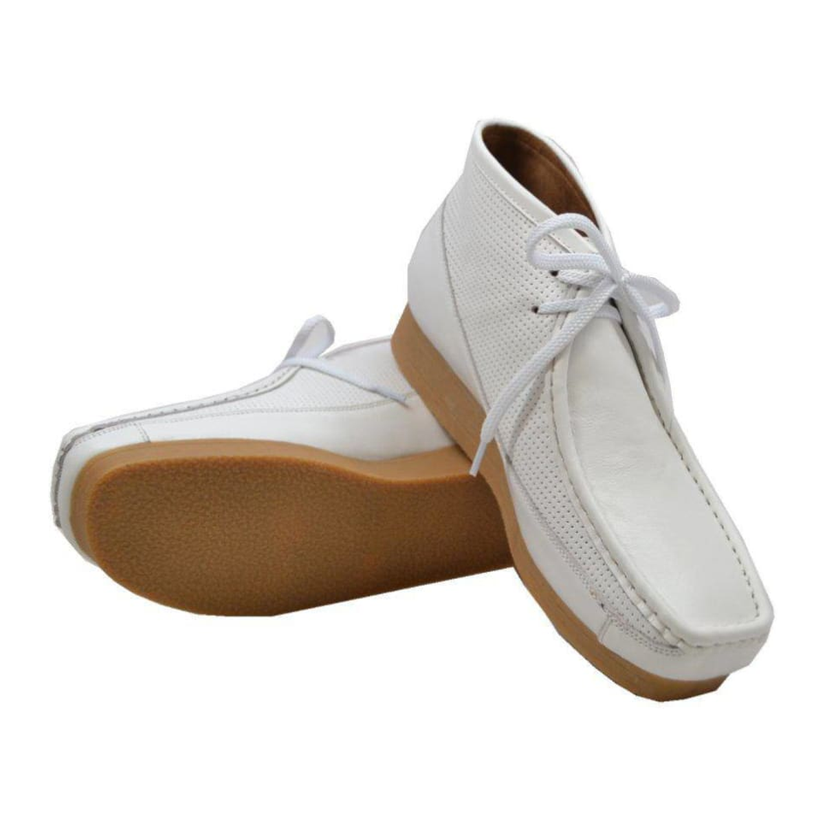 British Walkers New Castle men's white ankle boots, pair and outsole view