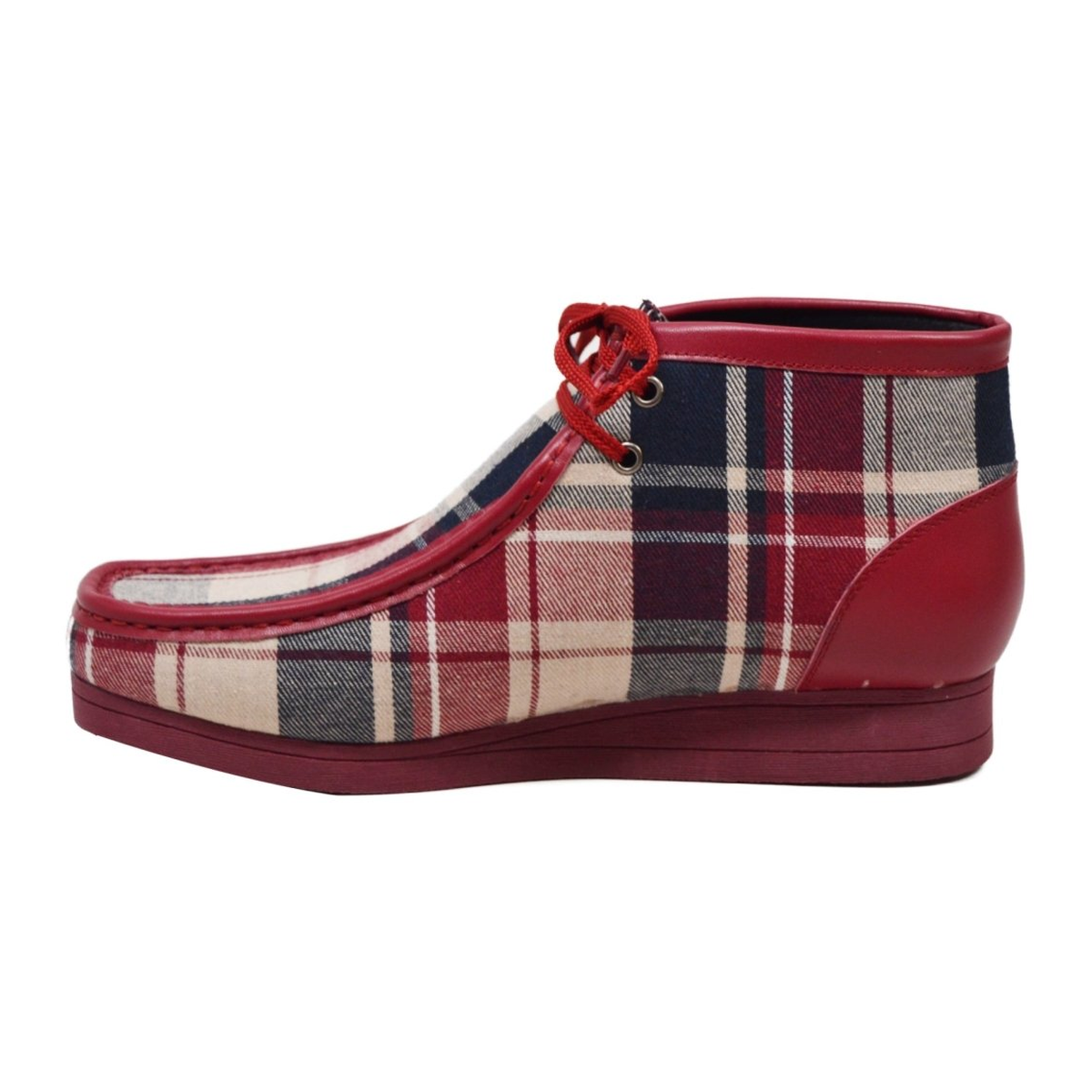 British Walkers New Castle men's Burgundy Multi Plaid ankle boots, left-facing side view