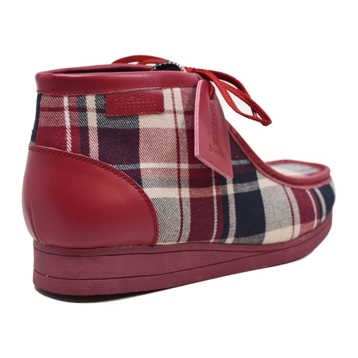 British Walkers New Castle men's Burgundy Multi Plaid ankle boots, rear three-quarter view