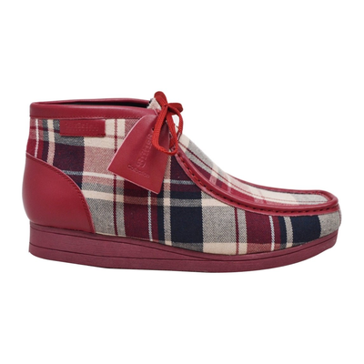 British Walkers New Castle men's Burgundy Multi Plaid ankle boots, right-facing side view