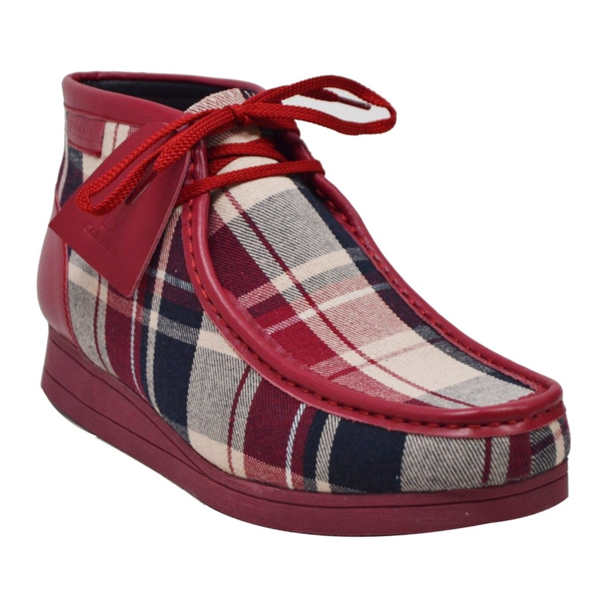British Walkers New Castle men's Burgundy Multi Plaid ankle boots, three-quarter side view