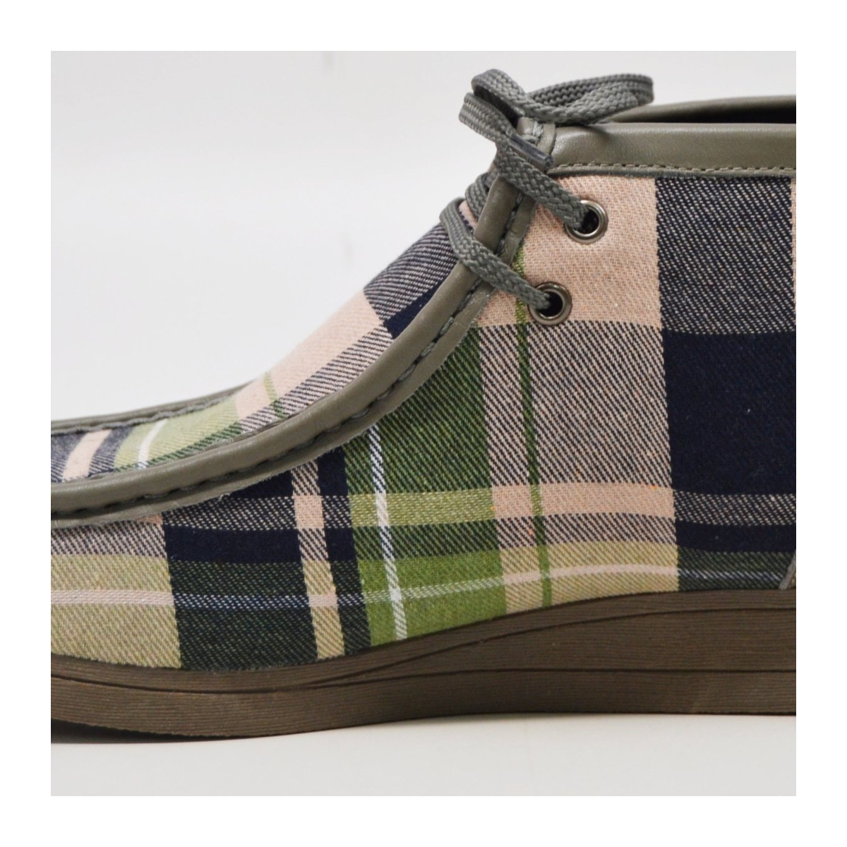 British Walkers New Castle men's Gray Multi Plaid ankle boots, lacing and plaid panel detail