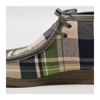 British Walkers New Castle men's Gray Multi Plaid ankle boots, lacing and plaid panel detail