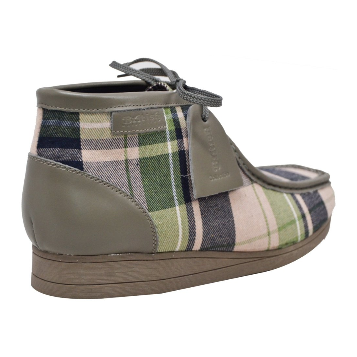 British Walkers New Castle men's Gray Multi Plaid ankle boots, rear three-quarter view