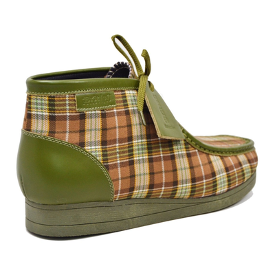 British Walkers New Castle men's Green Multi Plaid ankle boots, rear three-quarter view
