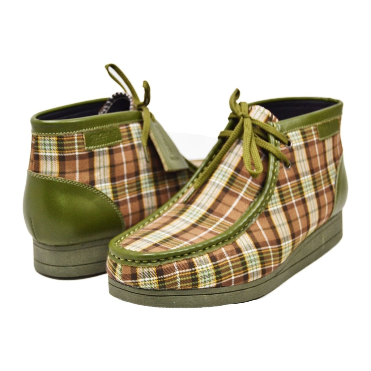 British Walkers New Castle men's Green Multi Plaid ankle boots, three-quarter pair view