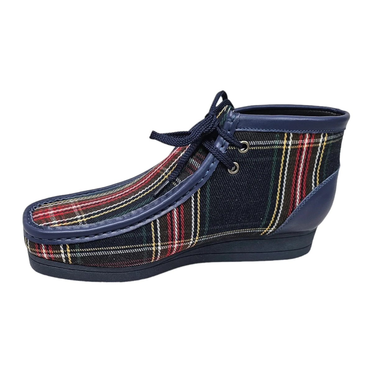 British Walkers New Castle men's Navy Multi Plaid ankle boots, left-facing side view