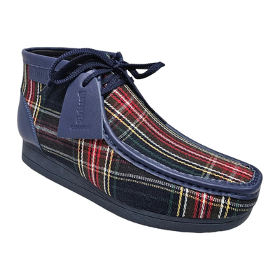 British Walkers New Castle men's Navy Multi Plaid ankle boots, three-quarter side view