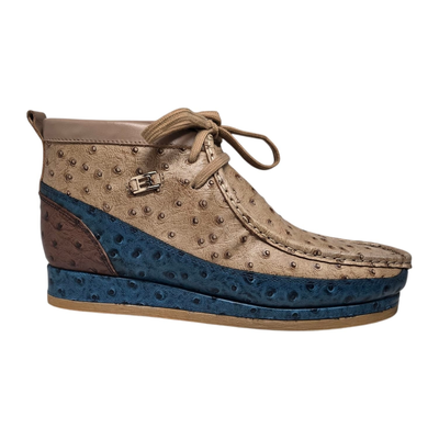 British Walkers New Castle men's Cognac/Navy ostrich-print leather chukka boots, right-facing side view