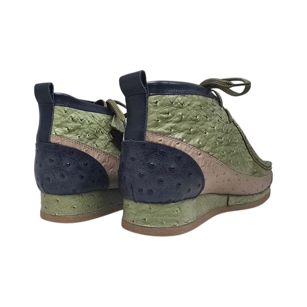 British Walkers New Castle men's Mint/Beige/Navy ostrich-print leather chukka boots, rear pair view