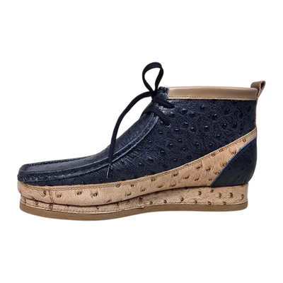 British Walkers New Castle men's Navy/Tan ostrich-print leather chukka boots, left-facing side view