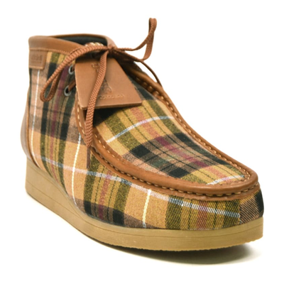British Walkers New Castle men's Tan Plaid ankle boots, three-quarter side view