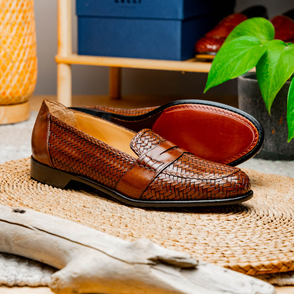 Zelli Italia 15-585-CGN NICOLA Italian Calfskin Basketweave, Cognac View 9