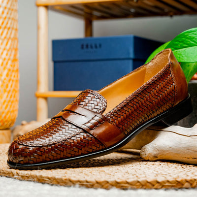 Zelli Italia 15-585-CGN NICOLA Italian Calfskin Basketweave, Cognac View 10