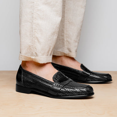Zelli Italia 15-585-BLK NICOLA Italian Calfskin Basketweave, Black Top View