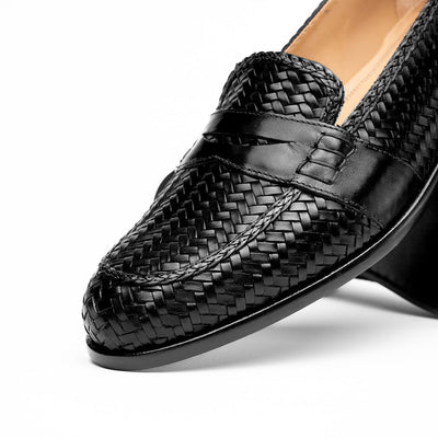 Zelli Italia 15-585-BLK NICOLA Italian Calfskin Basketweave, Black Angled View