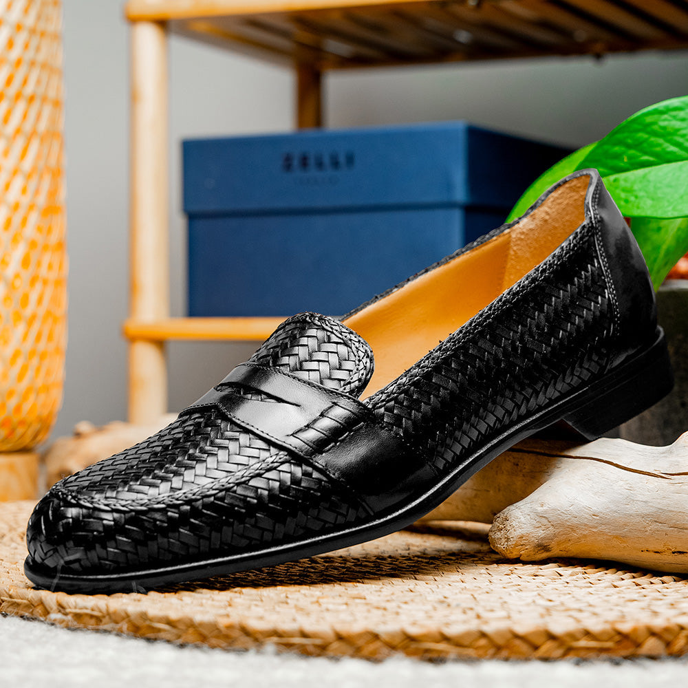 Zelli Italia 15-585-BLK NICOLA Italian Calfskin Basketweave, Black View 10