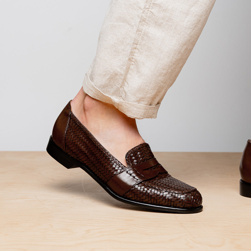Zelli Italia 15-585-BRN NICOLA Italian Calfskin Basketweave, Dark Brown Top View