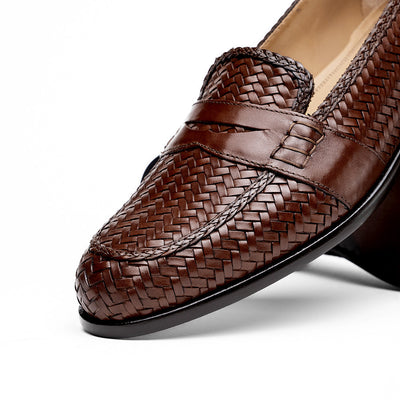 Zelli Italia 15-585-BRN NICOLA Italian Calfskin Basketweave, Dark Brown Angled View