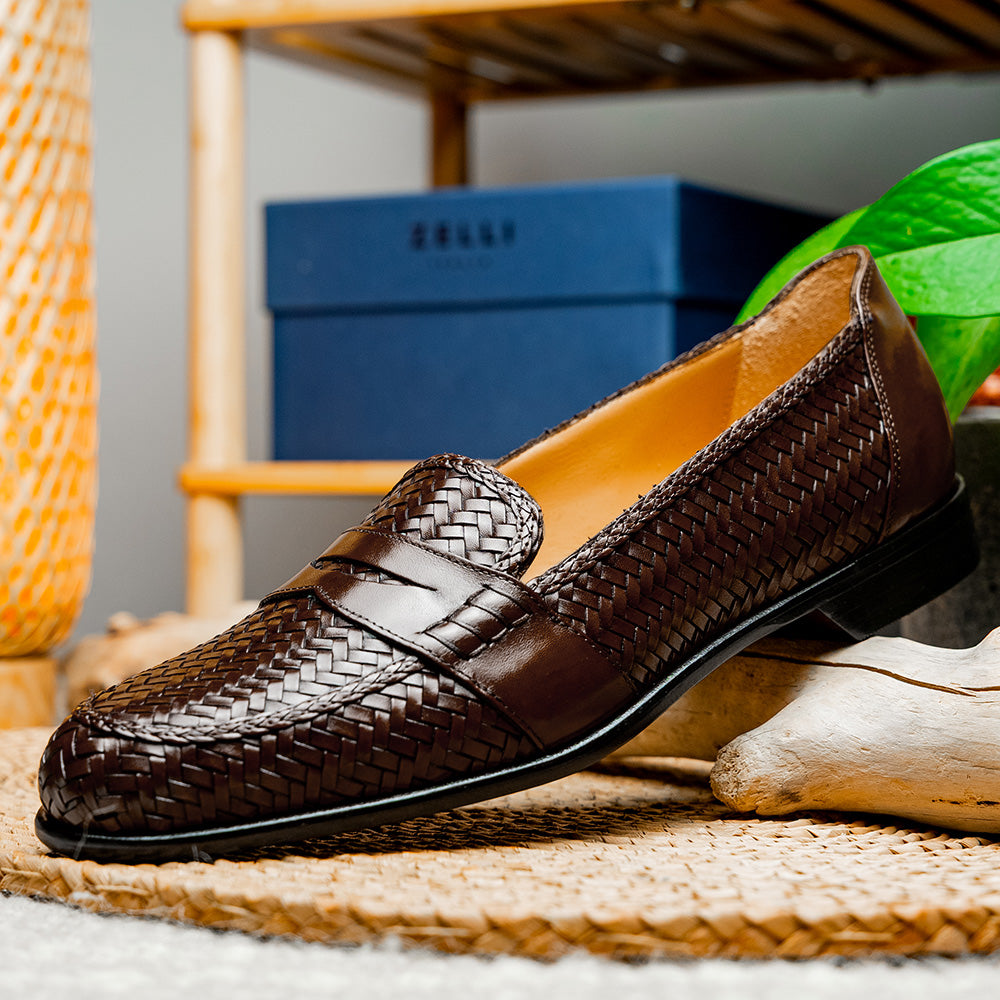 Zelli Italia 15-585-BRN NICOLA Italian Calfskin Basketweave, Dark Brown View 9