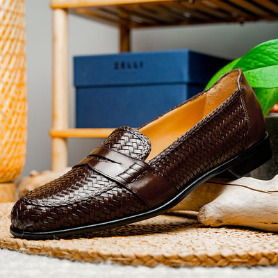 Zelli Italia 15-585-BRN NICOLA Italian Calfskin Basketweave, Dark Brown View 9