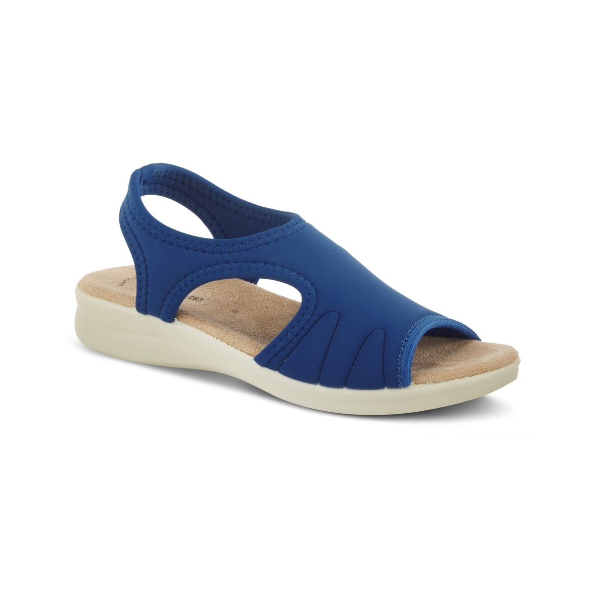 Flexus Nyaman Cobalt Blue slingback sandal, front three-quarter view on white