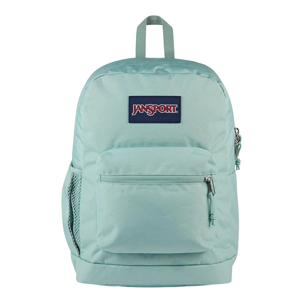 JanSport Cool Student Backpack 34L — Faded Sage Leather-Trim Laptop Pack – rear view