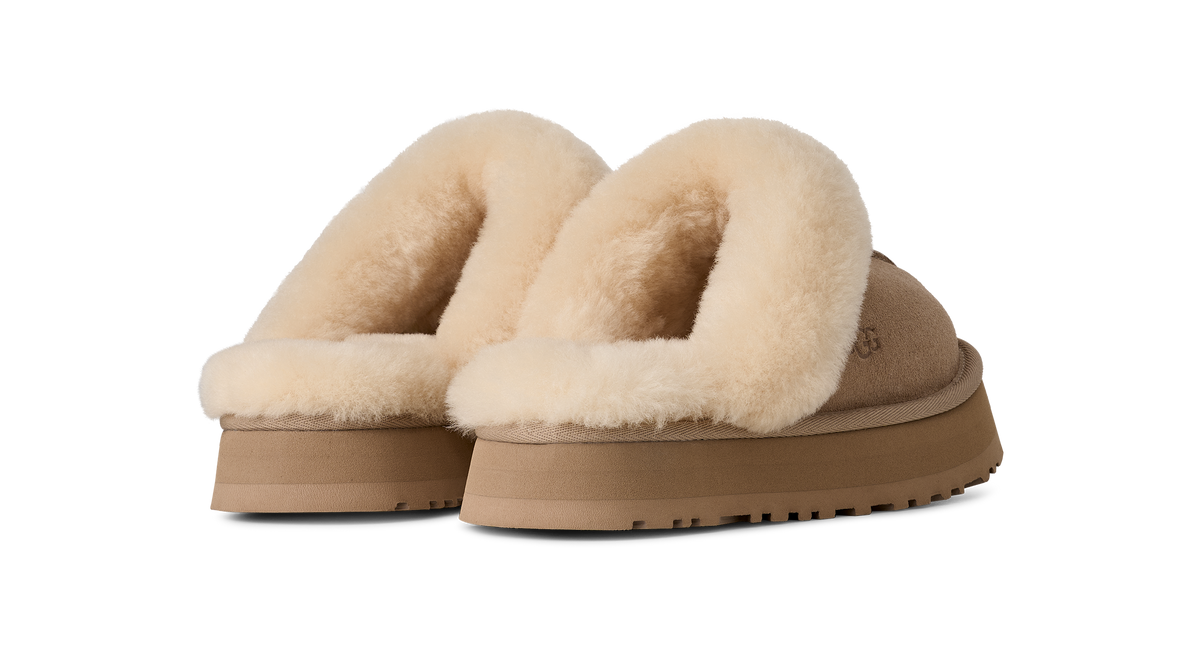 UGG Disquette Womens Platform Slippers — Sand Suede