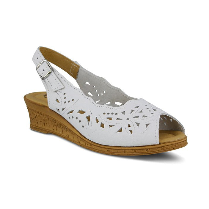 Spring Step Orella White slingback wedge sandal, three-quarter hero