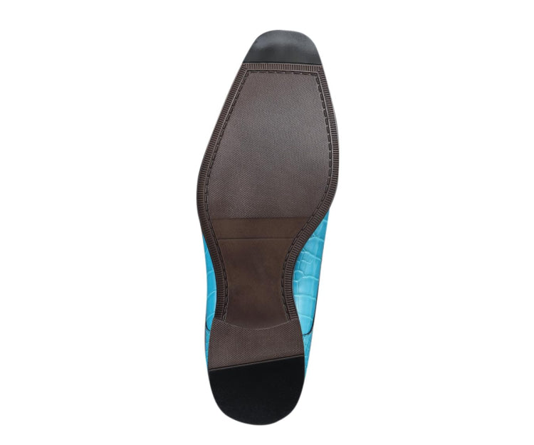 Amali Harvey Croc Embossed Men's Turquoise Blue Animal Print Leather Exotic Oxford Shoes