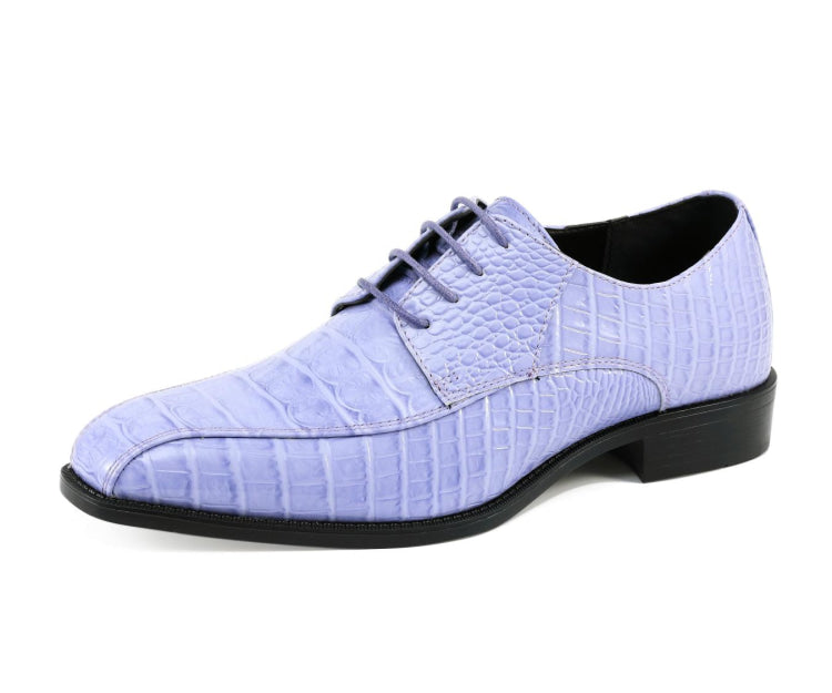Amali Harvey Croc Embossed Men's Lavender Animal Print Leather Exotic Oxford Shoes