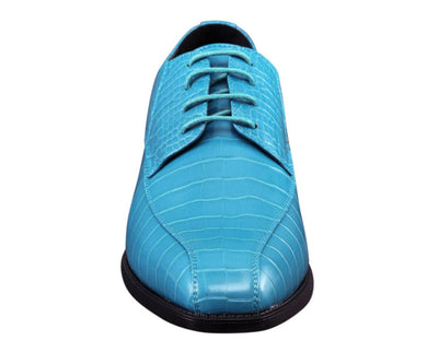 Amali Harvey Croc Embossed Men's Turquoise Blue Animal Print Leather Exotic Oxford Shoes