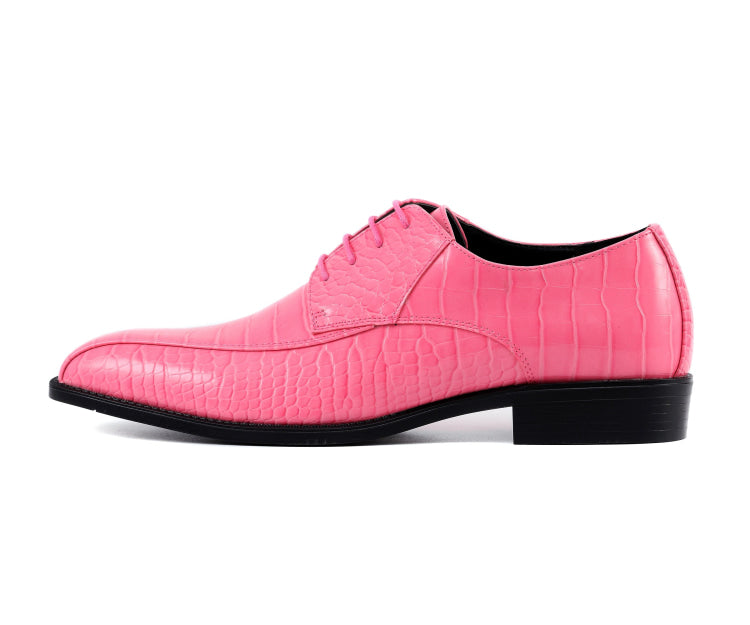 Amali Harvey Croc Embossed Men's Hot Pink Animal Print Leather Exotic Oxford Shoes