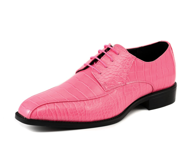 Amali Harvey Croc Embossed Men's Hot Pink Animal Print Leather Exotic Oxford Shoes