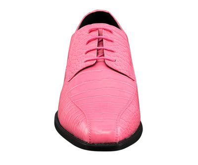 Amali Harvey Croc Embossed Men's Hot Pink Animal Print Leather Exotic Oxford Shoes