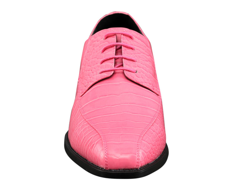 Amali Harvey Croc Embossed Men's Hot Pink Animal Print Leather Exotic Oxford Shoes