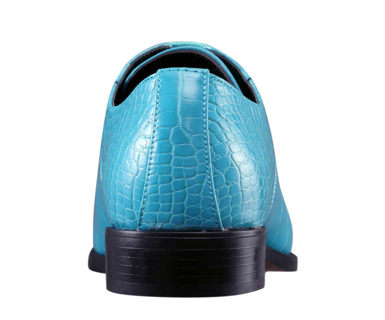 Amali Harvey Croc Embossed Men's Turquoise Blue Animal Print Leather Exotic Oxford Shoes