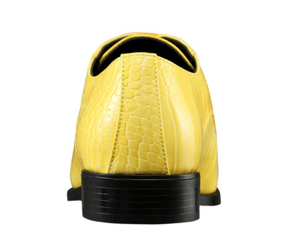 Amali Harvey Croc Embossed Men's Yellow Animal Print Leather Exotic Oxford Shoes