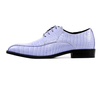 Amali Harvey Croc Embossed Men's Lavender Animal Print Leather Exotic Oxford Shoes