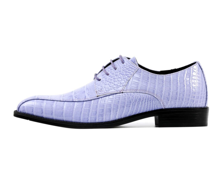 Amali Harvey Croc Embossed Men's Lavender Animal Print Leather Exotic Oxford Shoes