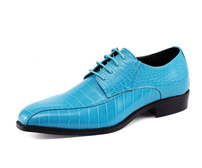 Amali Harvey Croc Embossed Men's Turquoise Blue Animal Print Leather Exotic Oxford Shoes