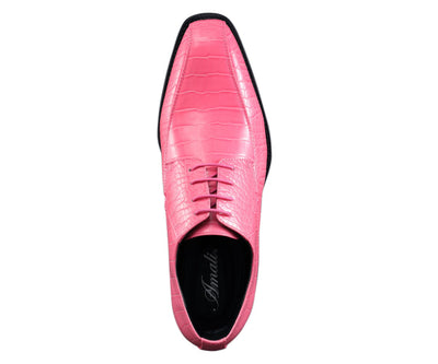 Amali Harvey Croc Embossed Men's Hot Pink Animal Print Leather Exotic Oxford Shoes
