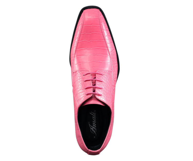 Amali Harvey Croc Embossed Men's Hot Pink Animal Print Leather Exotic Oxford Shoes