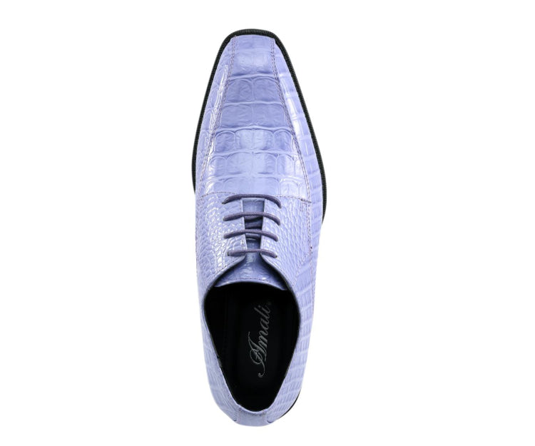 Amali Harvey Croc Embossed Men's Lavender Animal Print Leather Exotic Oxford Shoes