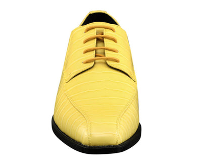 Amali Harvey Croc Embossed Men's Yellow Animal Print Leather Exotic Oxford Shoes