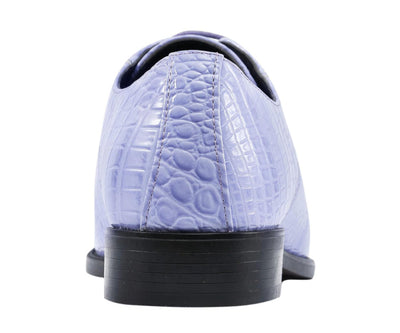 Amali Harvey Croc Embossed Men's Lavender Animal Print Leather Exotic Oxford Shoes