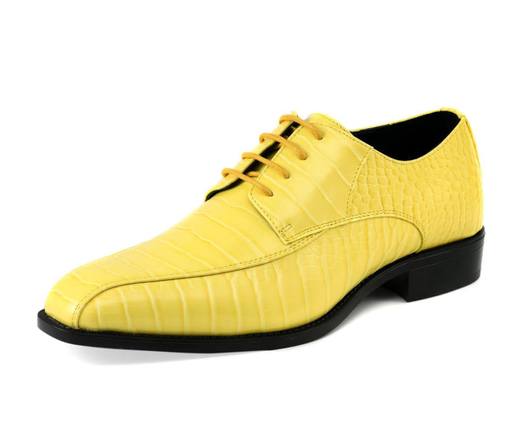 Amali Harvey Croc Embossed Men's Yellow Animal Print Leather Exotic Oxford Shoes
