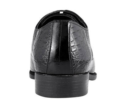 Amali Harvey Croc Embossed Leather Men's Black Animal Print Sophisticated Oxford Shoes